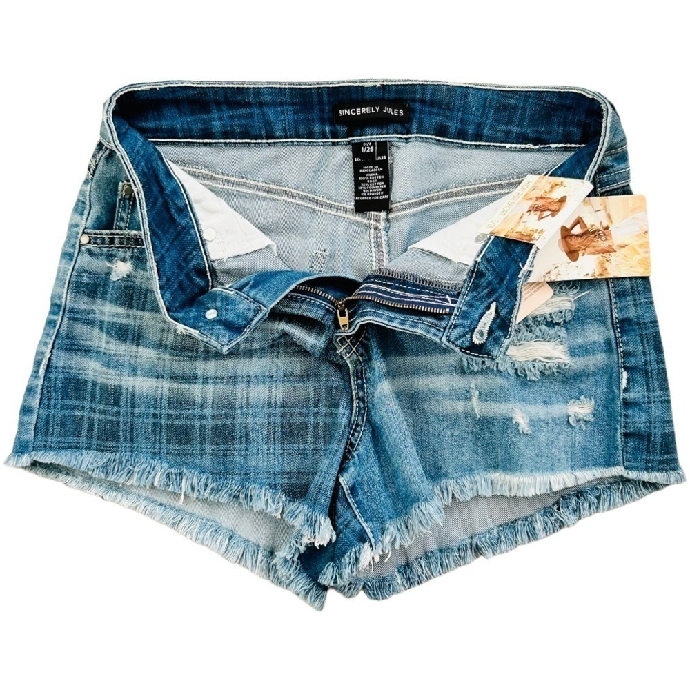 Sincerely Jules High Rise Denim Shorts Distressed Denim Women’s Size 1 New - Picture 2 of 6